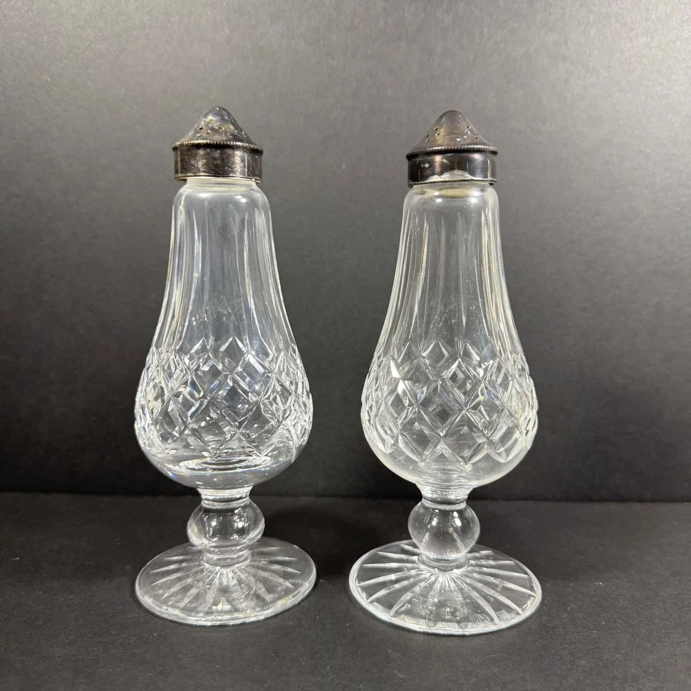 Waterford Salt and Pepper Shakers Clear Lismore Crystal Footed Set